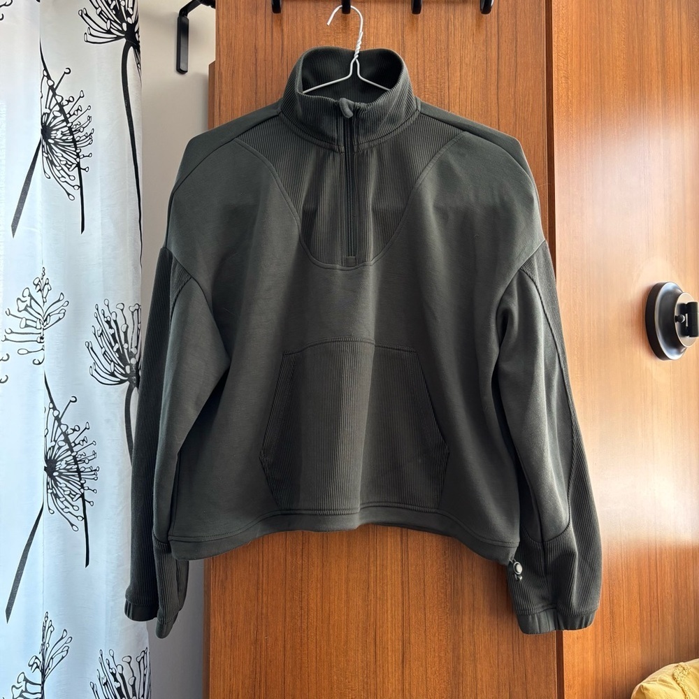 Spyder Active Sport Olive Grey Ribbed Half-Zip Pullover Sweatshirt Size L